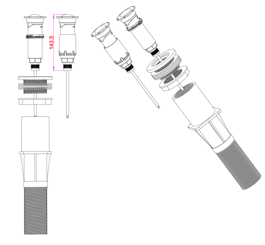 drawing of fiberglass led pool light
